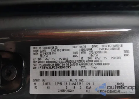 2025 Ford F-150 Xlt from USA, damaged, VIN 1FTEW3LP2SKE06593